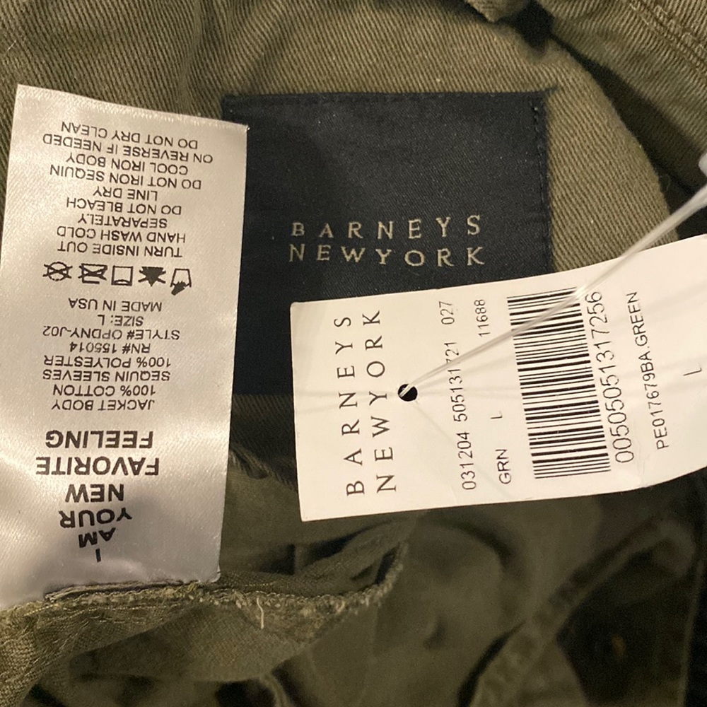 BARNEYS NY - NWT - jacket: olive green w rainbow sequined long sleeves - 42 / 8 - Picture 6 of 16